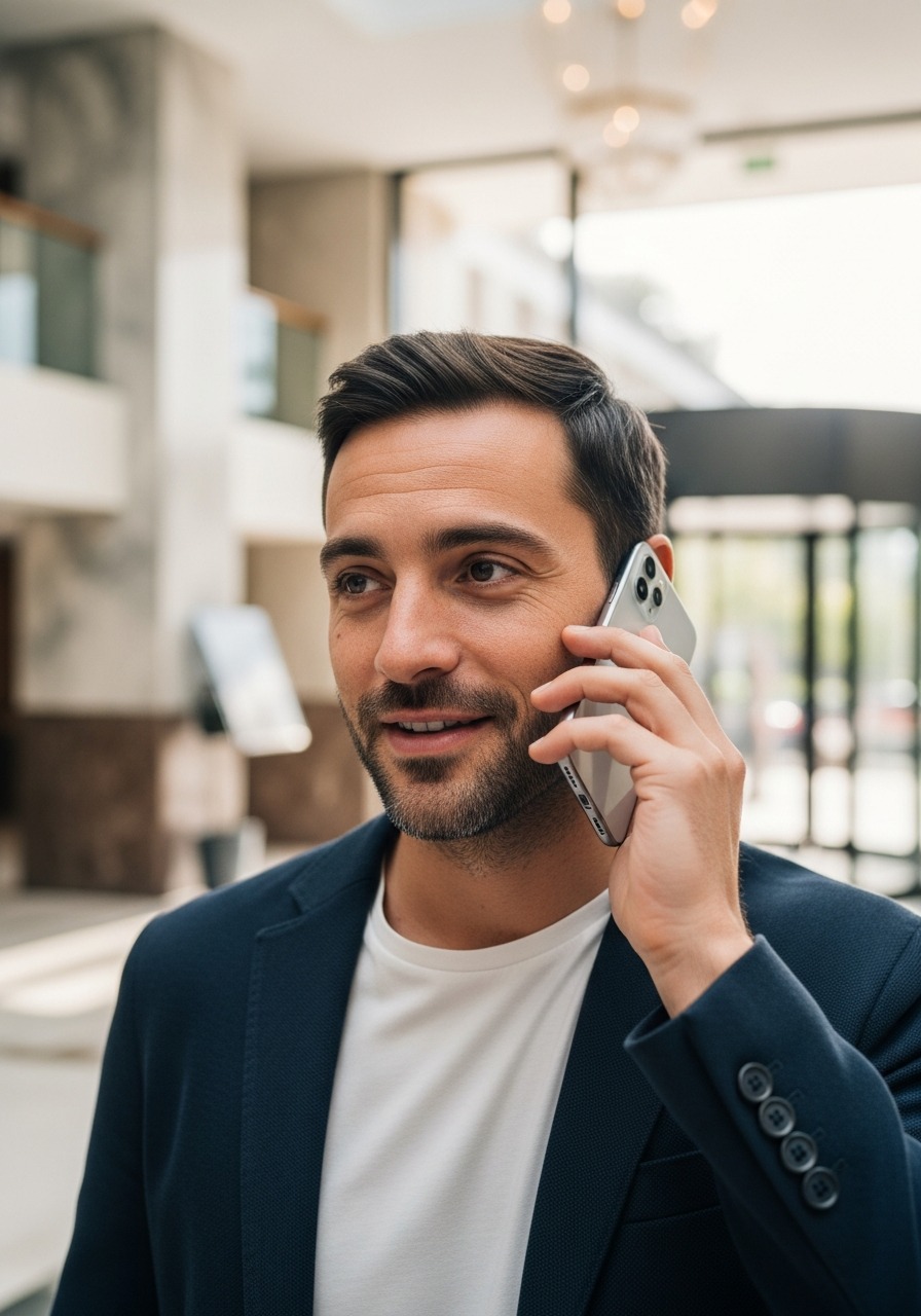 Luca Ferretti in conversazione telefonica con un dealer